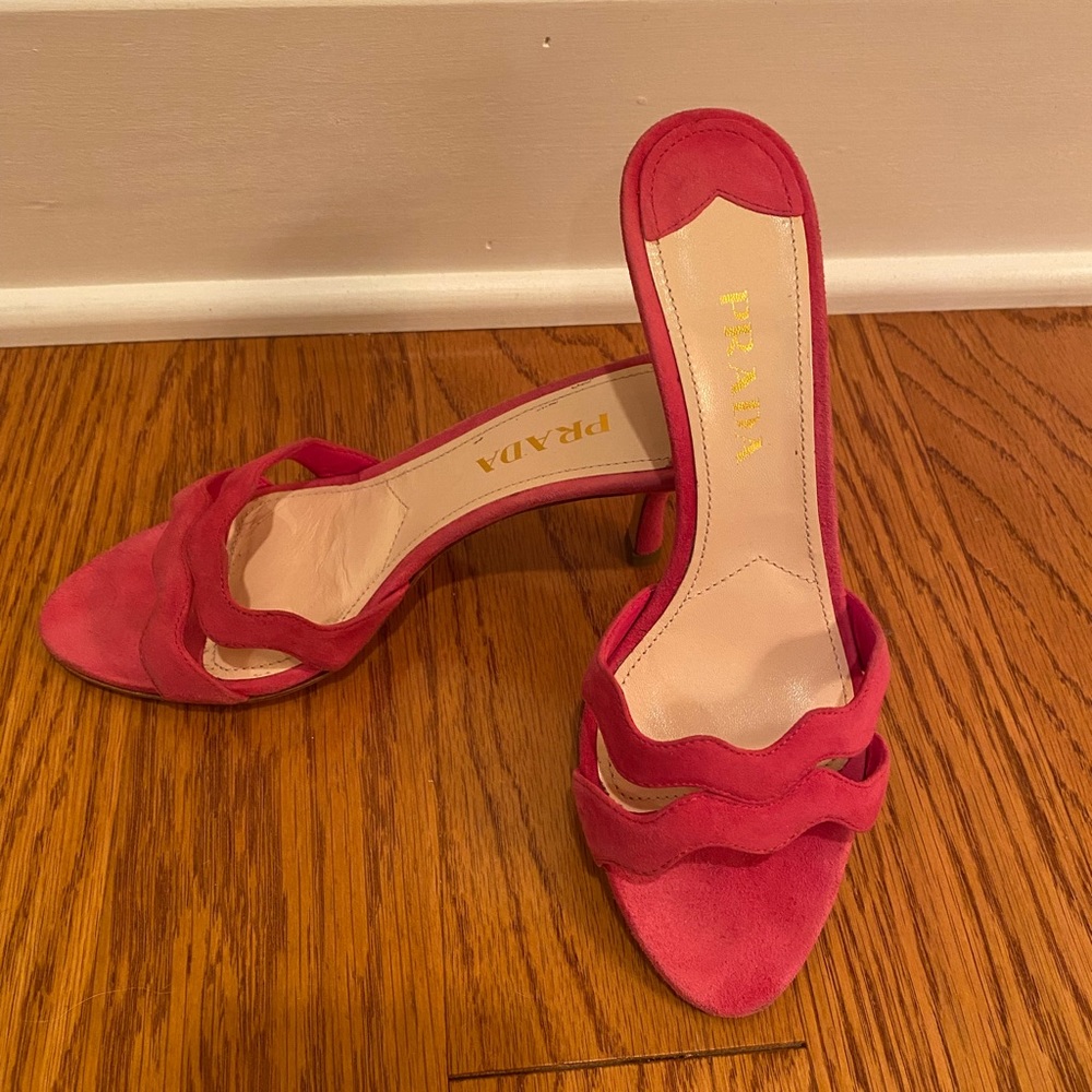 Prada, hot pink, suede heels in size 36